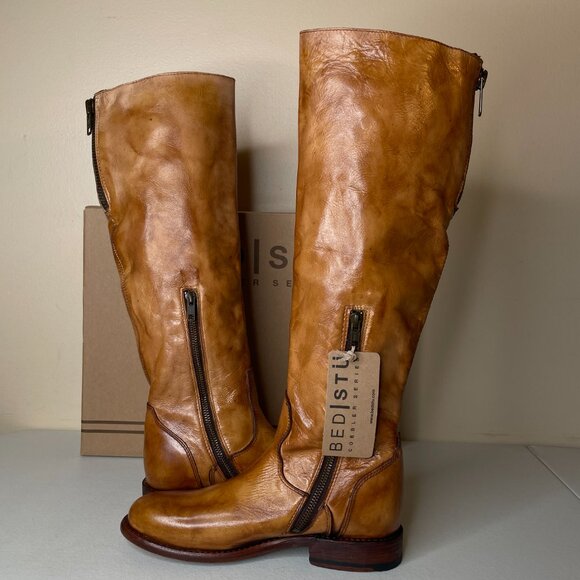 BED STU Tess Rustic Tan Distressed Tall Leather Riding Boots BedStu Size 7.5 - Picture 3 of 16